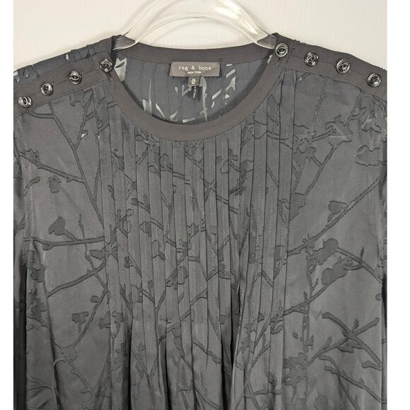 Rag & Bone Rubie Silk Blend Floral Burnout Long Sleeve Black Mini Dress Medium - Picture 4 of 13